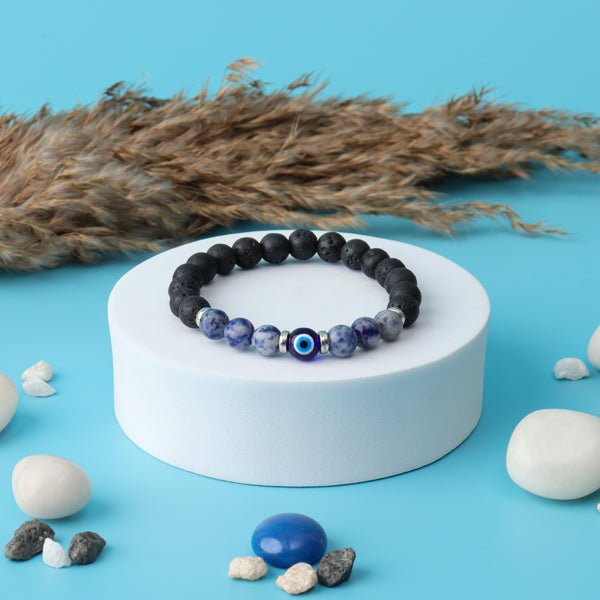 Evil Eye Sodalite & Lava Natural Stone Bracelet