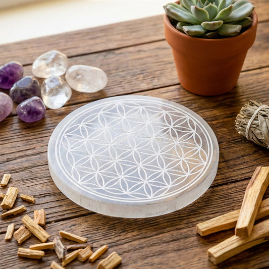 Flower Of Life Selenite Charging Plate