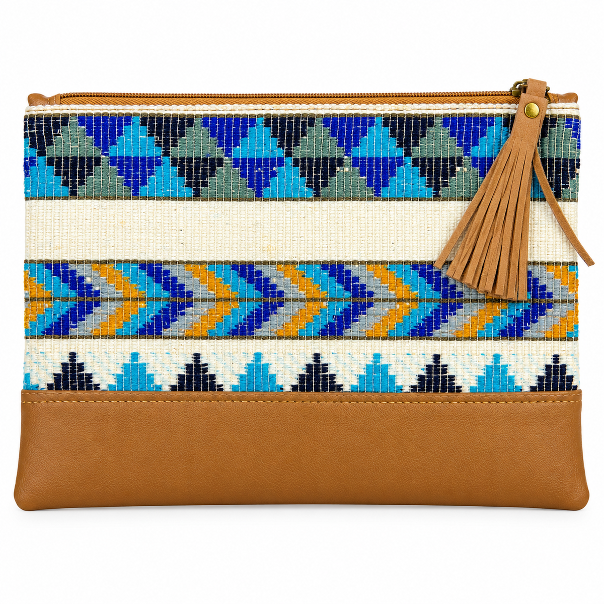 Geometric Woven Clutch Bag with Leather Tassel for Women