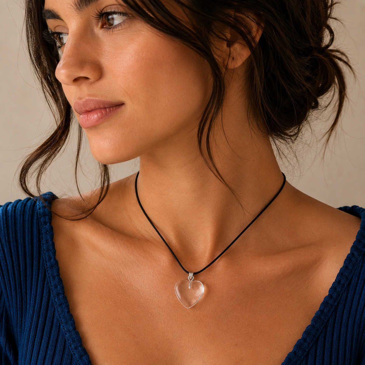 Glass Heart Pendant Choker Necklace