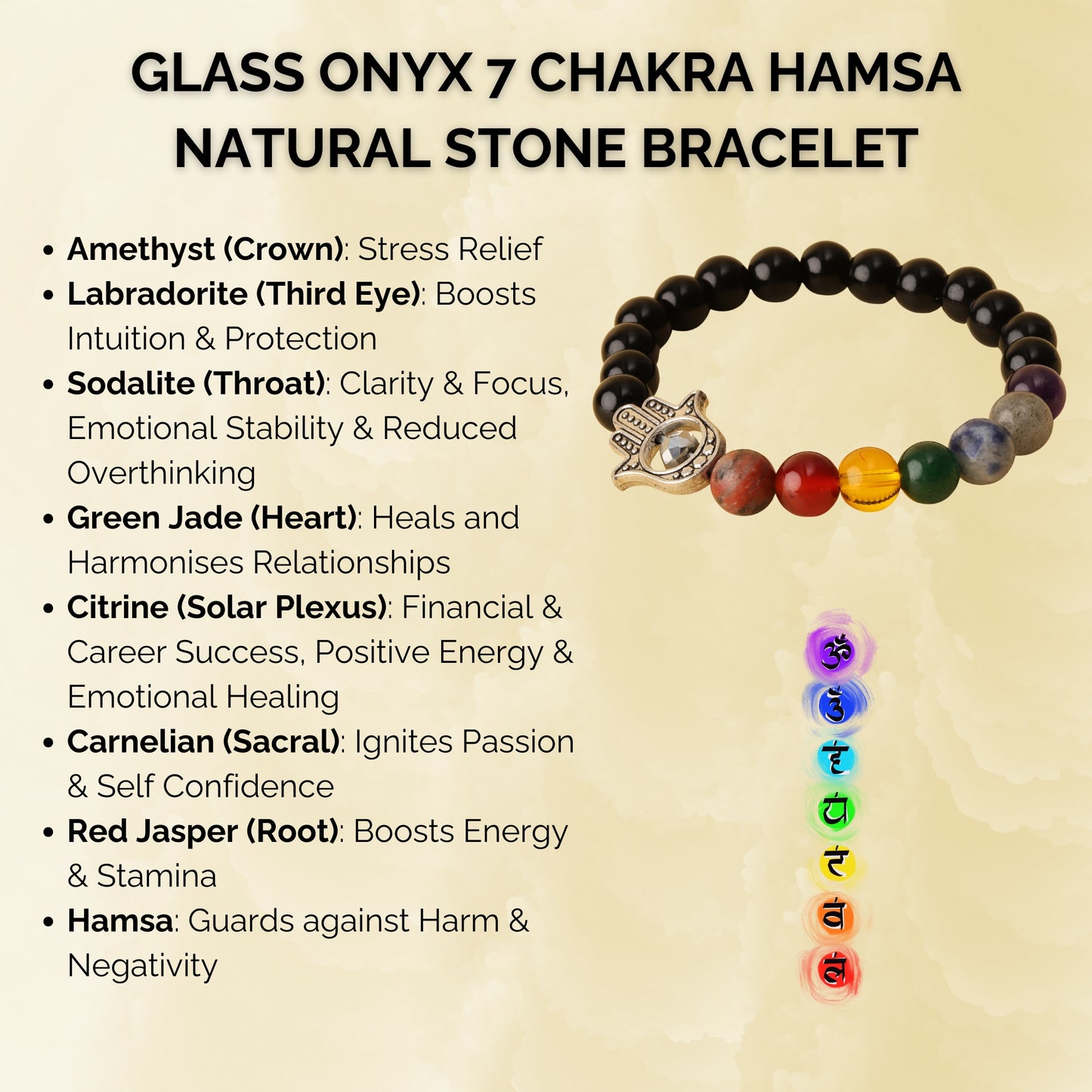 Glass Onyx 7 Chakra Hamsa Natural Stone Bracelet