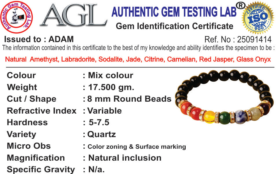 Glass Onyx 7 Chakra Natural Stone Bracelet