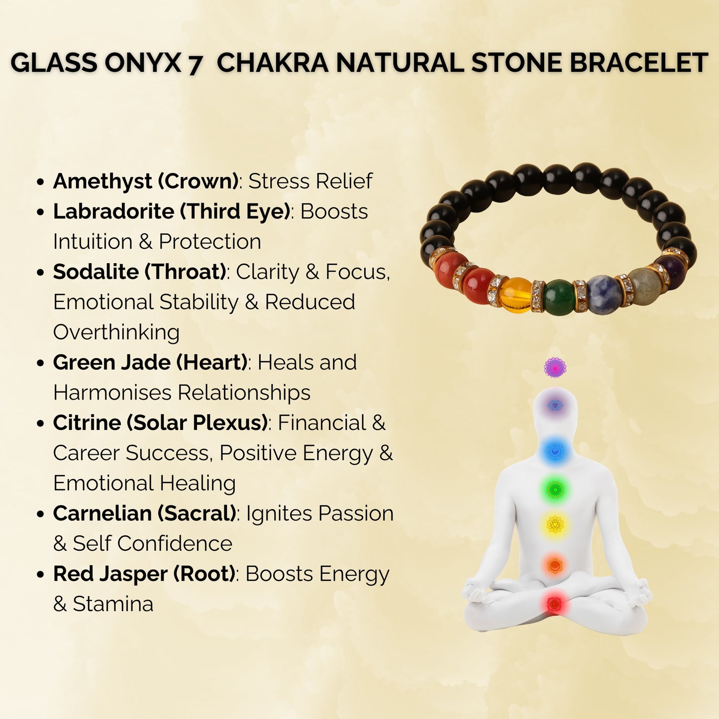 Glass Onyx 7 Chakra Natural Stone Bracelet
