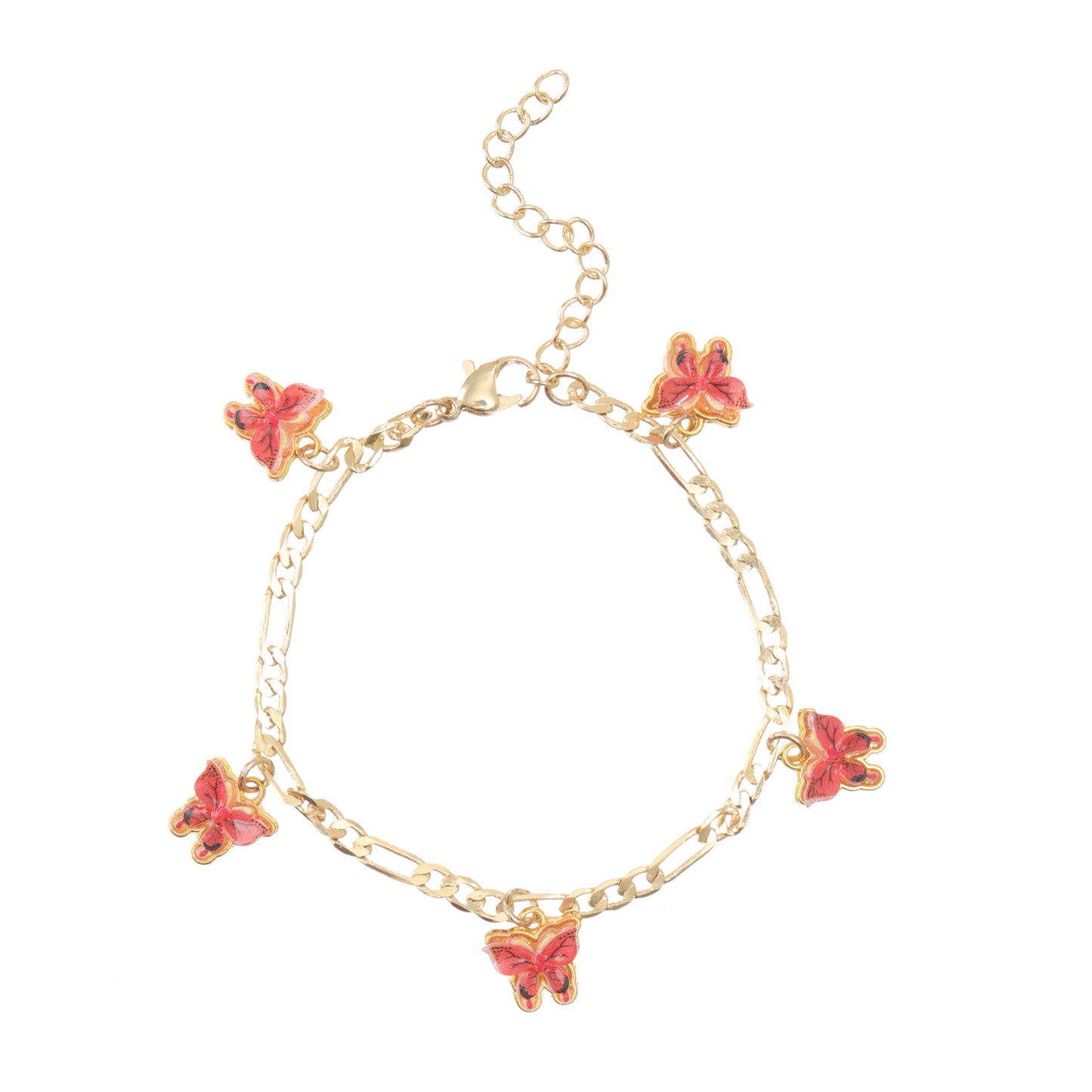 Gold Bracelet Red Butterfly Charms