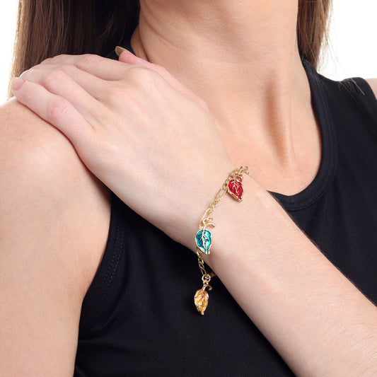 Gold Bracelet Leaf Charms