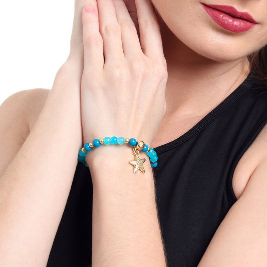Gold Star Charm Beaded Stretch Bracelet