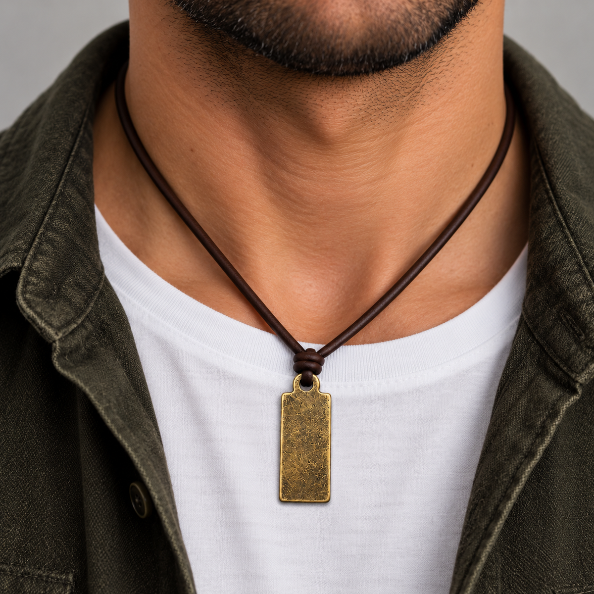 Gold Dog Tag Leather Necklace for Men