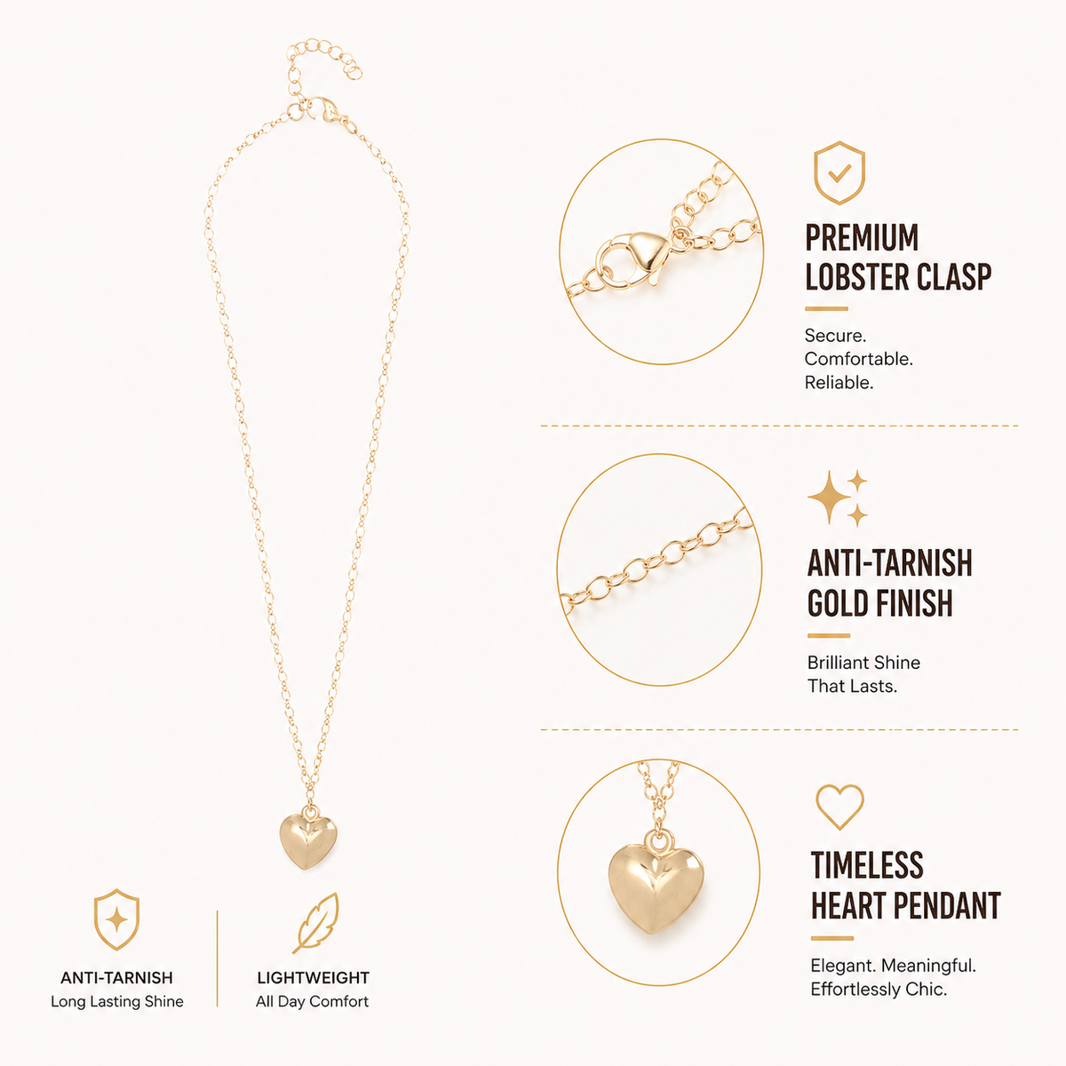 Gold Heart Pendant Choker Necklace