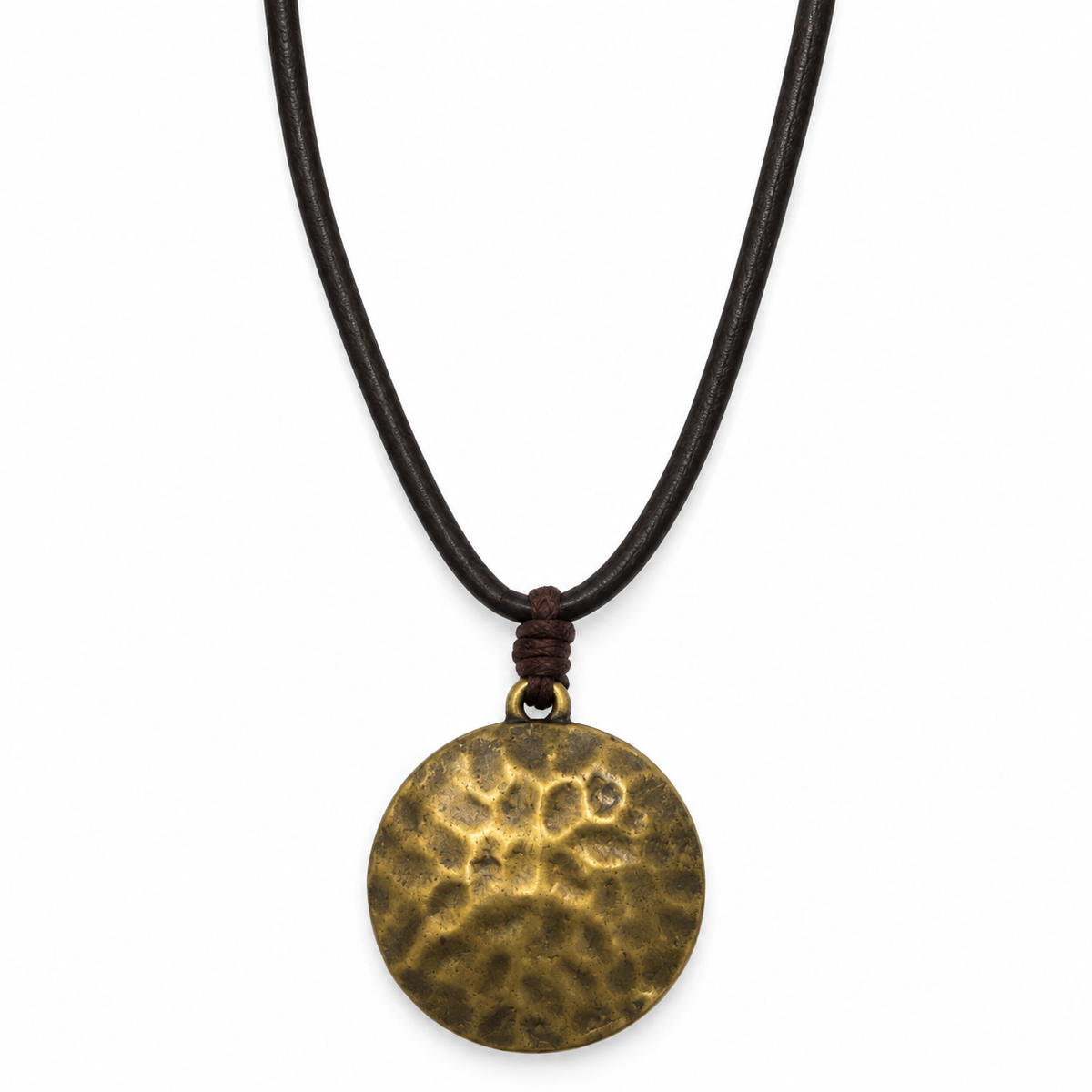 Hammered Pendant Leather Necklace for Men