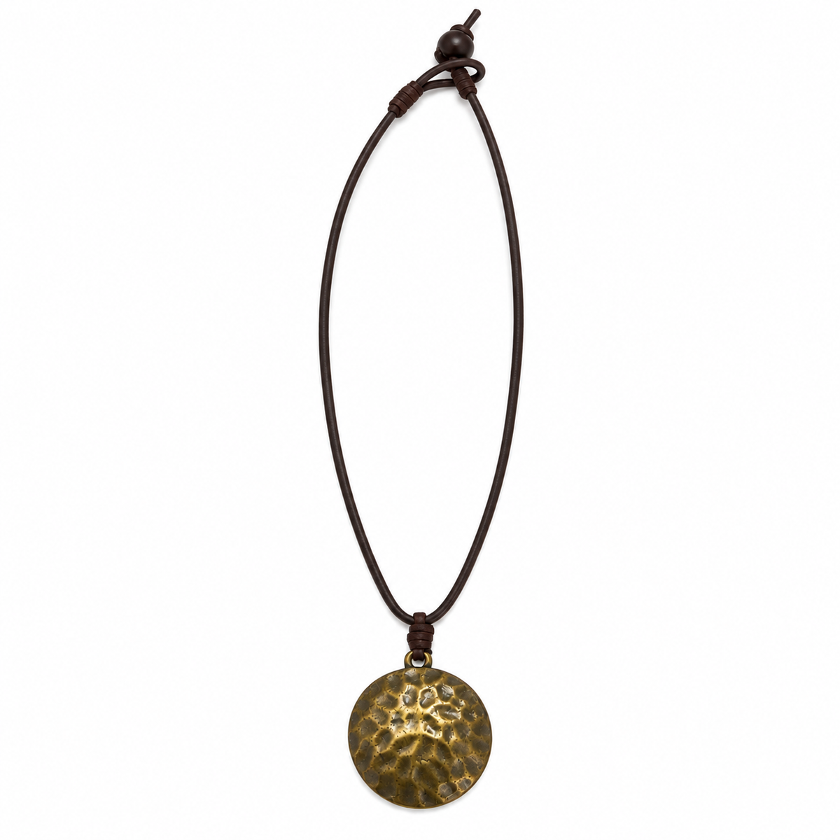 Hammered Pendant Leather Necklace for Men
