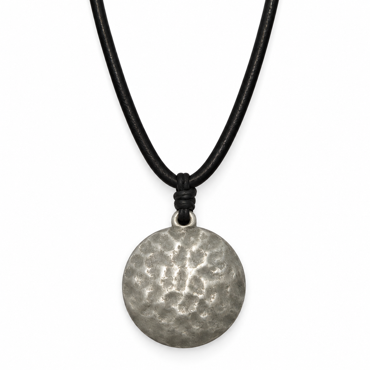 Hammered Pendant Leather Necklace for Men