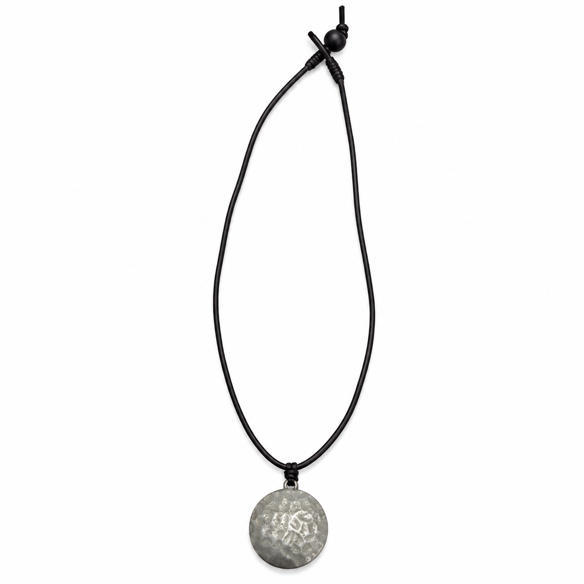 Hammered Pendant Leather Necklace for Men