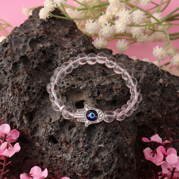 Hamsa Evil Eye Clear Quartz Natural Stone Bracelet