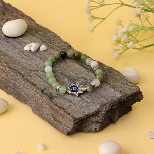 Hamsa Evil Eye Green Aventurine Natural Stone Bracelet