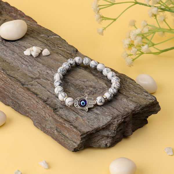 Hamsa Evil Eye Howlite Natural Stone Bracelet