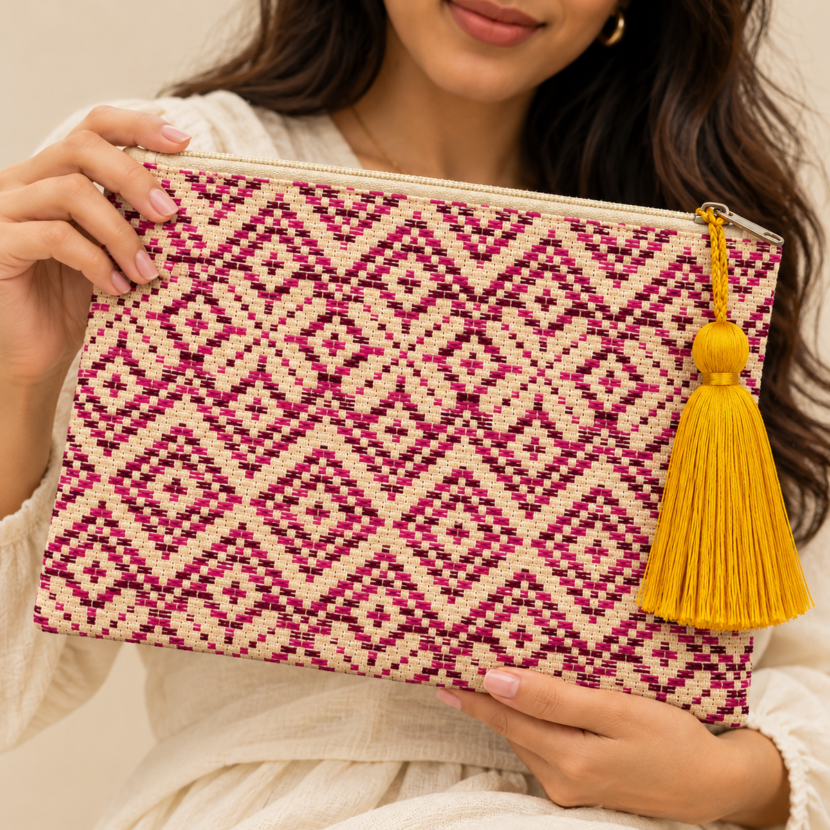 Handcrafted Zip Pouch with Tassel