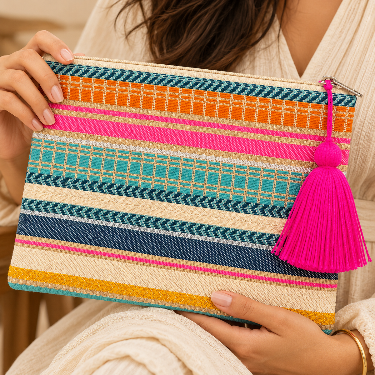 Handcrafted Zip Pouch with Tassel