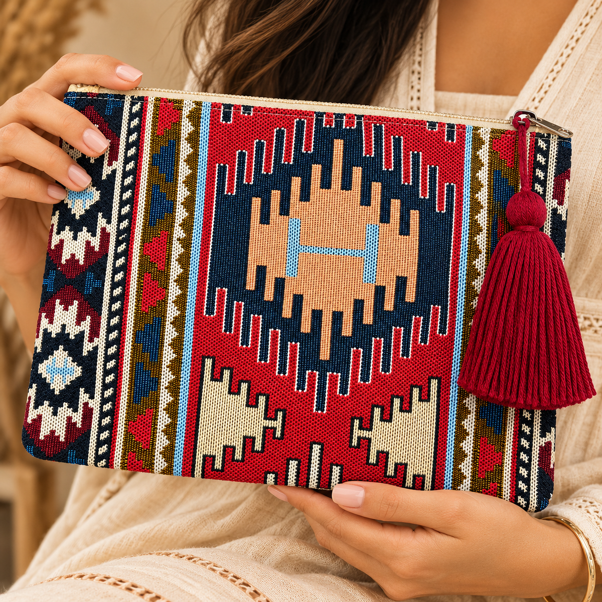 Handcrafted Zip Pouch with Tassel