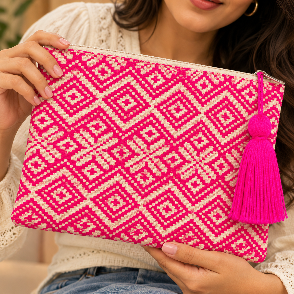 Handcrafted Zip Pouch with Tassel