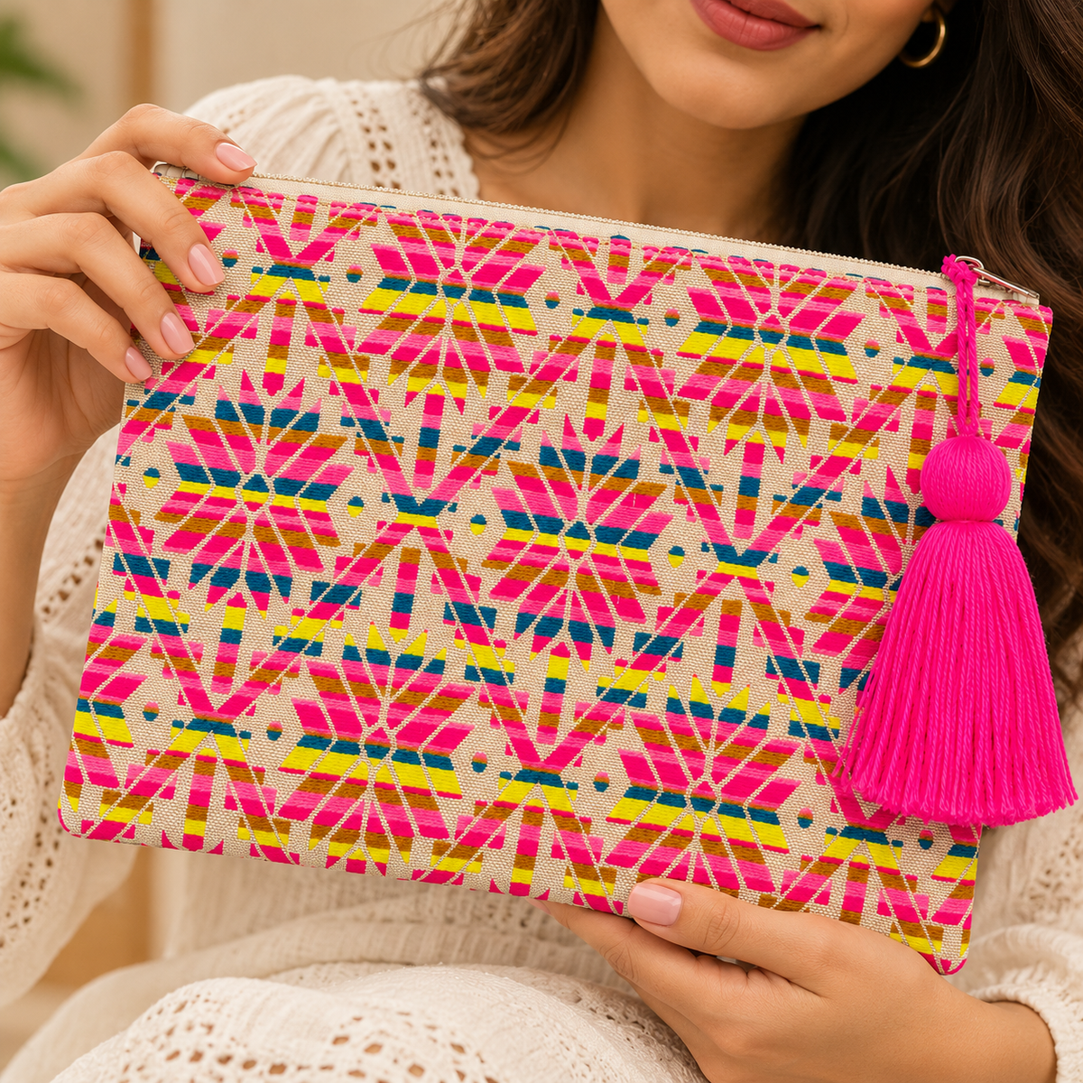 Handcrafted Zip Pouch with Tassel