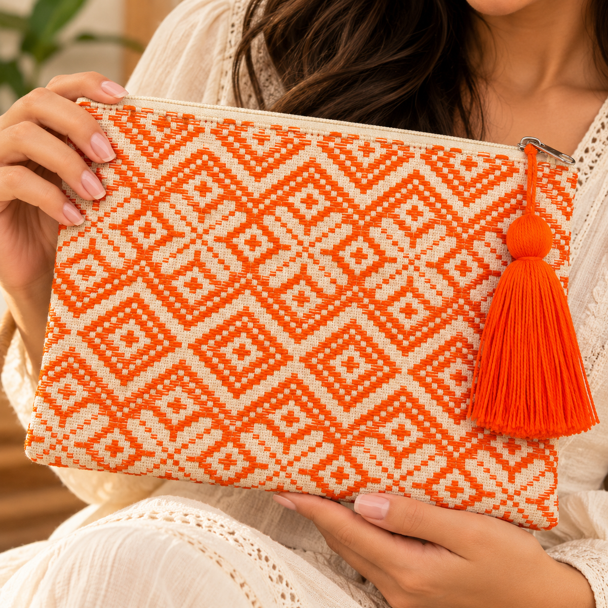 Handcrafted Zip Pouch with Tassel