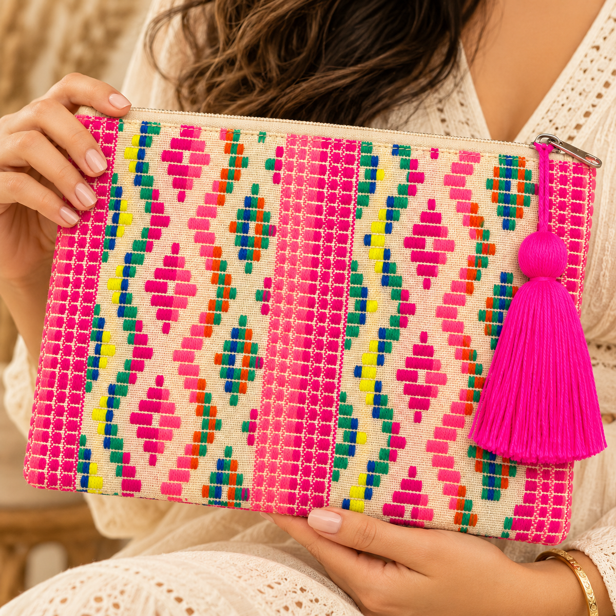 Handcrafted Zip Pouch with Tassel