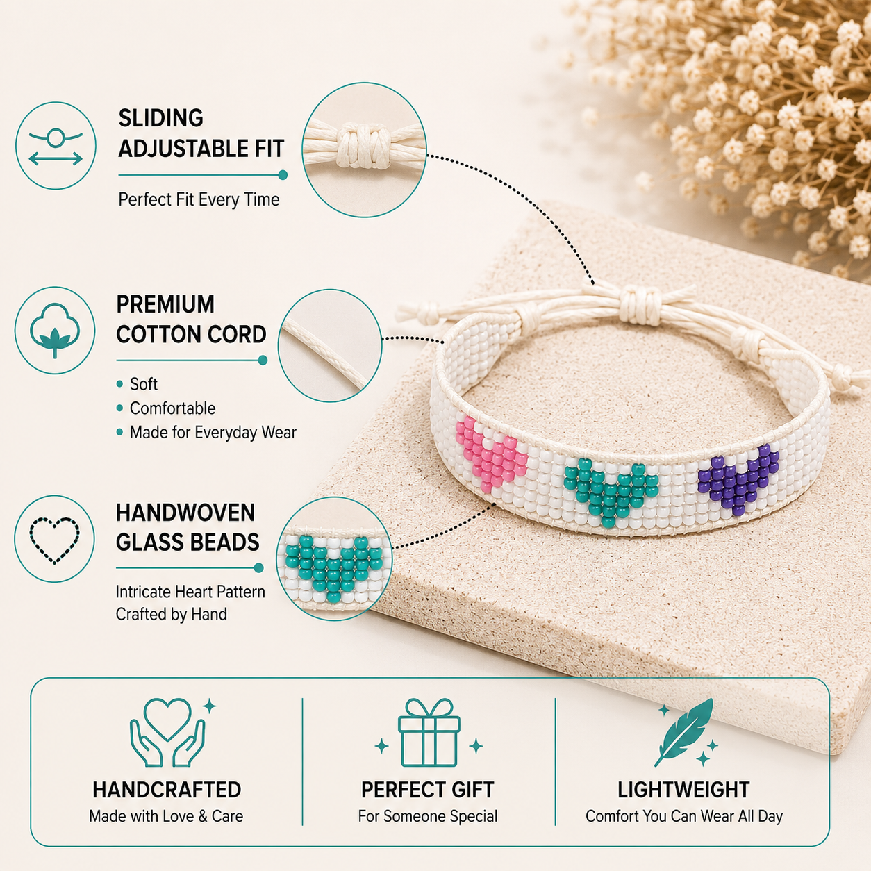 Heart Pattern Beaded Bracelet