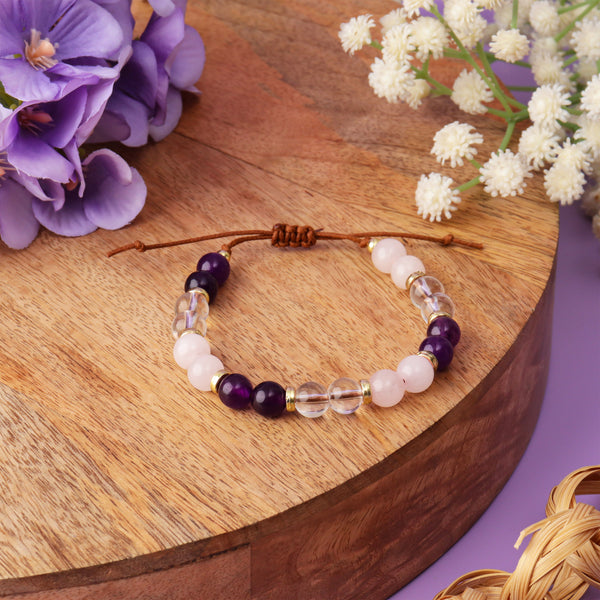 Heart & Soul Bracelet - Amethyst, Clear Quartz & Rose Quartz Natural Stone
