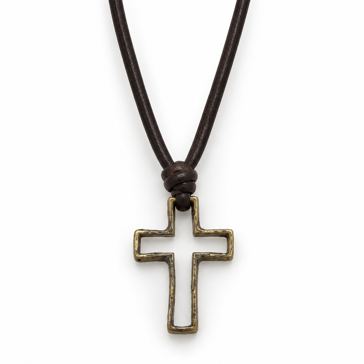 Hollow Cross Pendant Leather Necklace for Men
