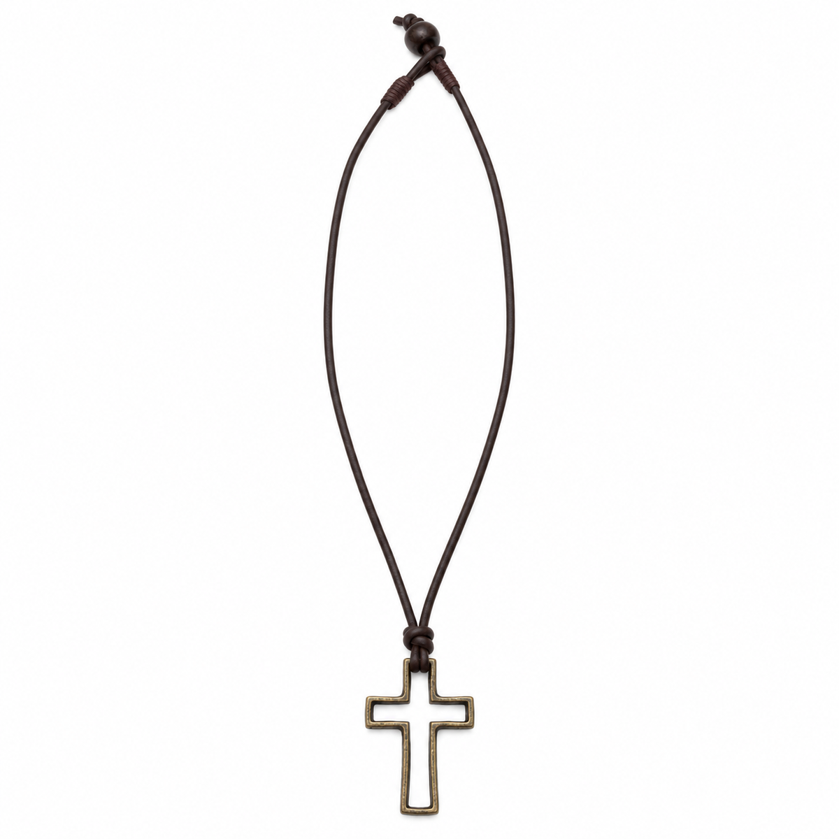 Hollow Cross Pendant Leather Necklace for Men