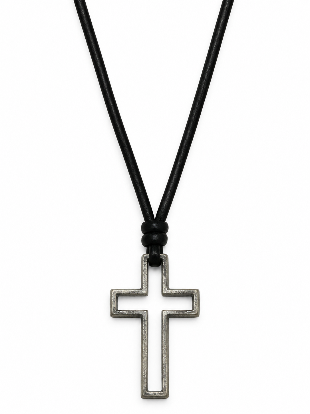 Hollow Cross Pendant Leather Necklace for Men