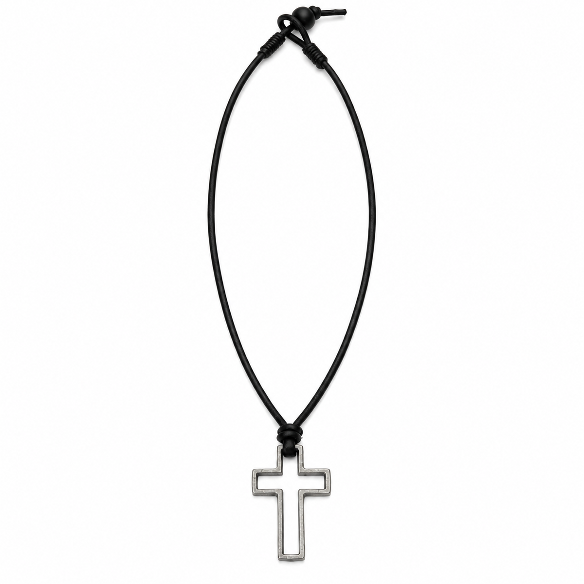 Hollow Cross Pendant Leather Necklace for Men