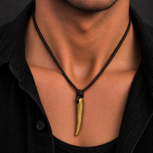 Horn Pendant Leather Necklace for Men