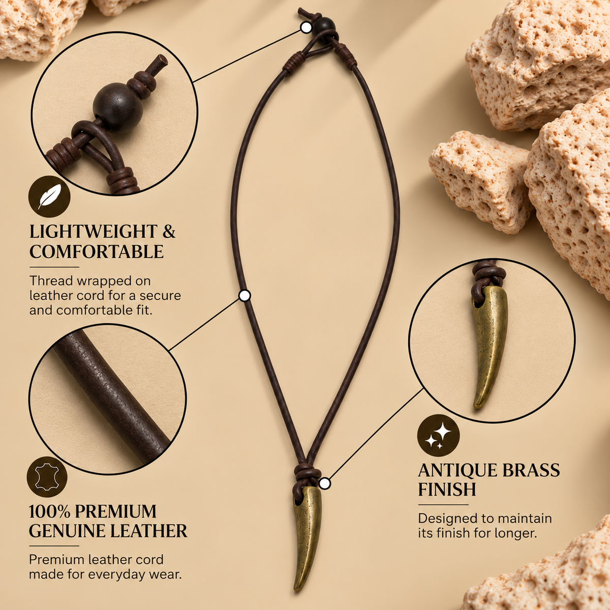 Horn Pendant Leather Necklace for Men