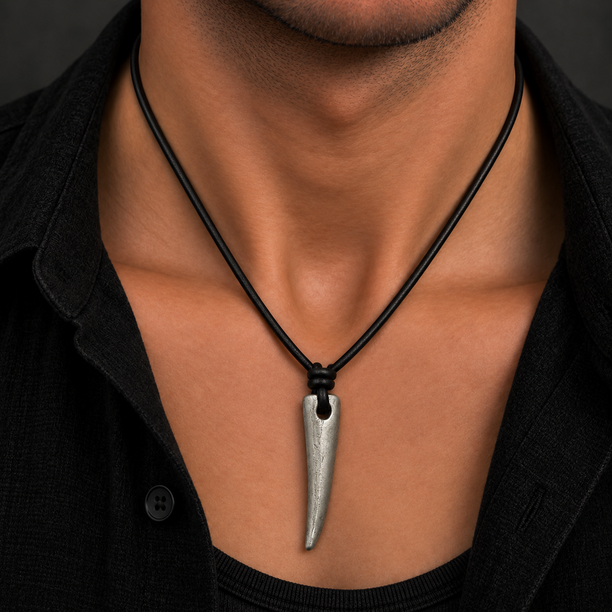 Horn Pendant Leather Necklace for Men