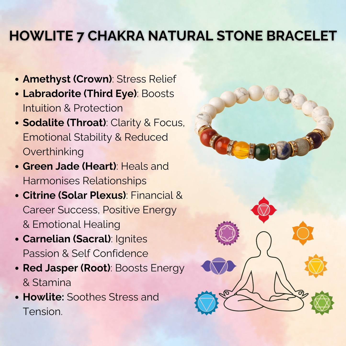 Howlite 7 Chakra Natural Stone Bracelet
