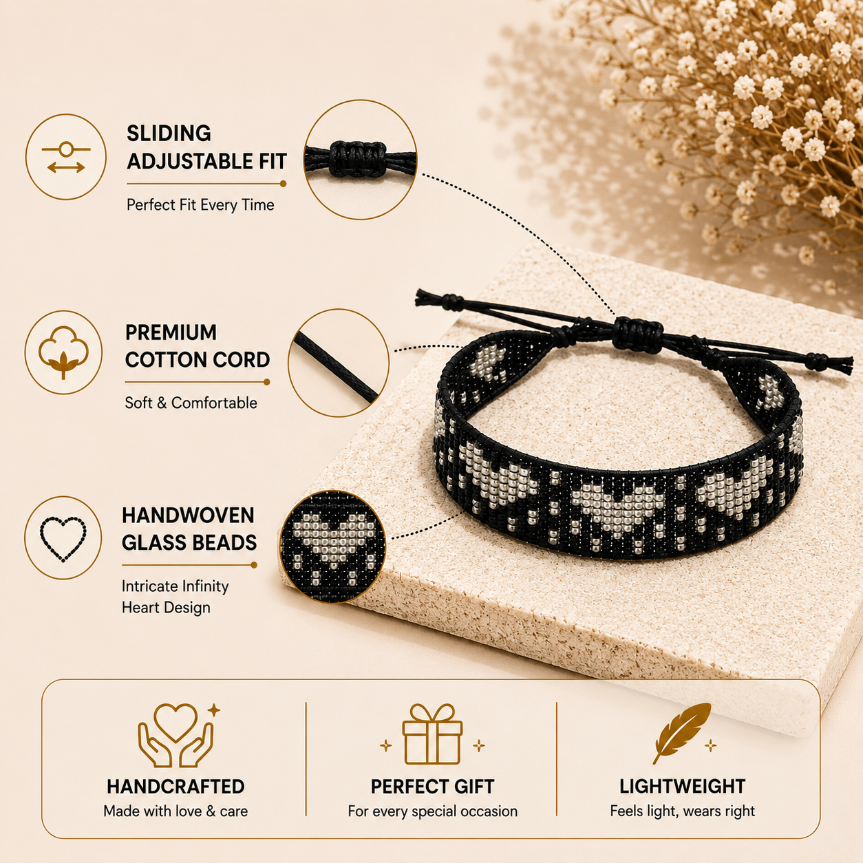Infinity Hearts Beaded Bracelet