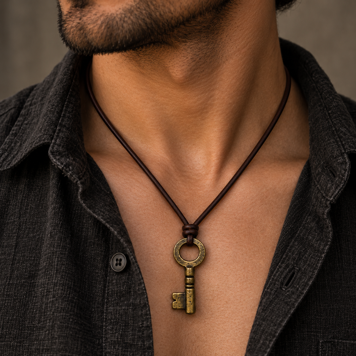 Key Leather Necklace for Men