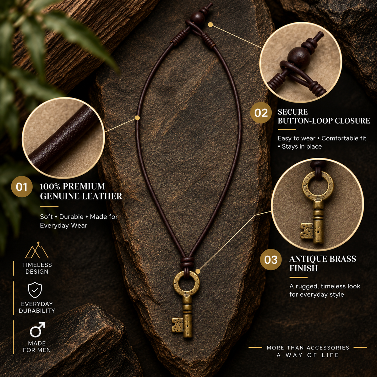 Key Leather Necklace for Men