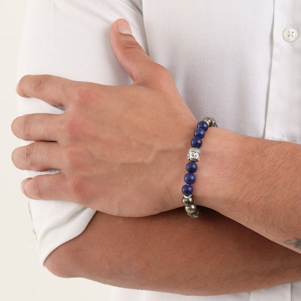 Lapis Lazuli & Pyrite Natural Stone Buddha Bracelet