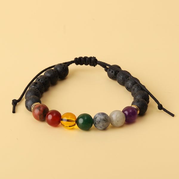 Lava 7 Chakra Natural Stone Adjustable Bracelet