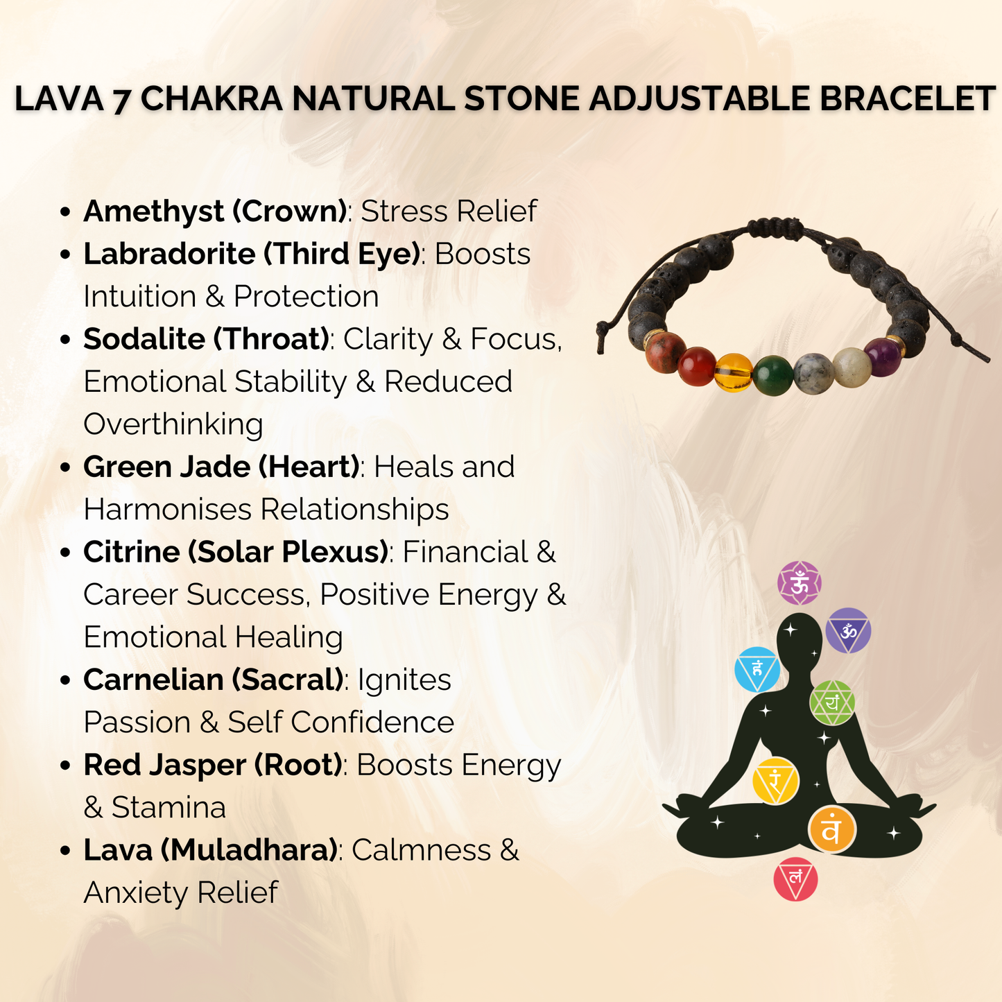 Lava 7 Chakra Natural Stone Adjustable Bracelet