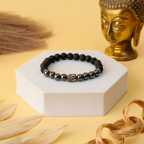 Lava & Hematite Natural Stone Buddha Bracelet