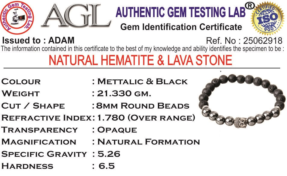 Lava & Hematite Natural Stone Buddha Bracelet