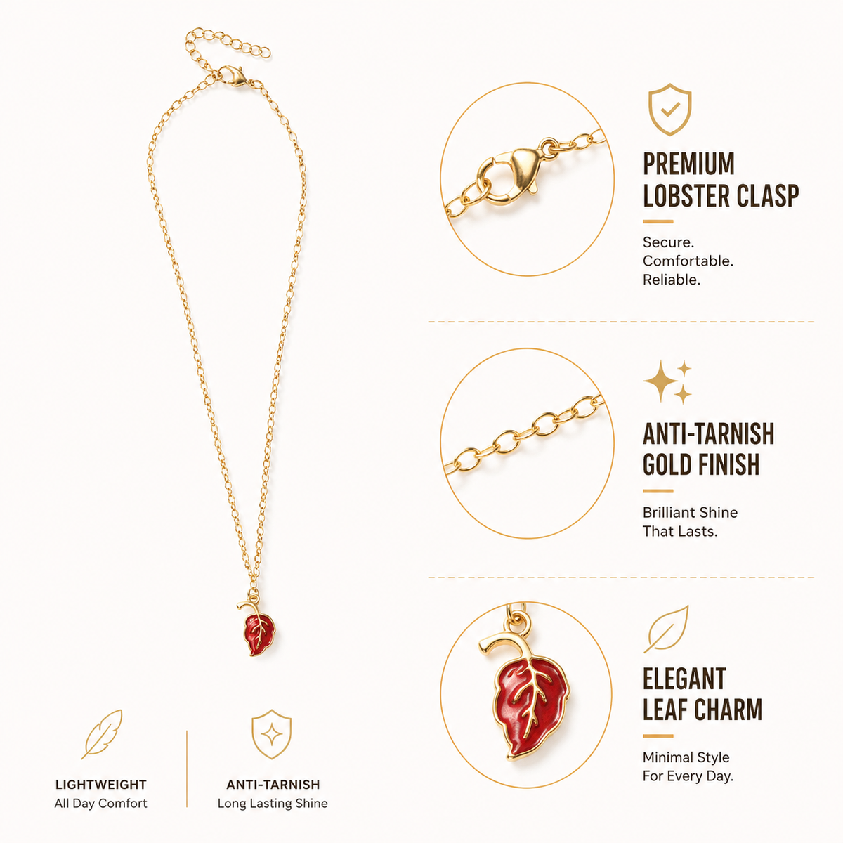 Leaf Charm Gold Choker Necklace