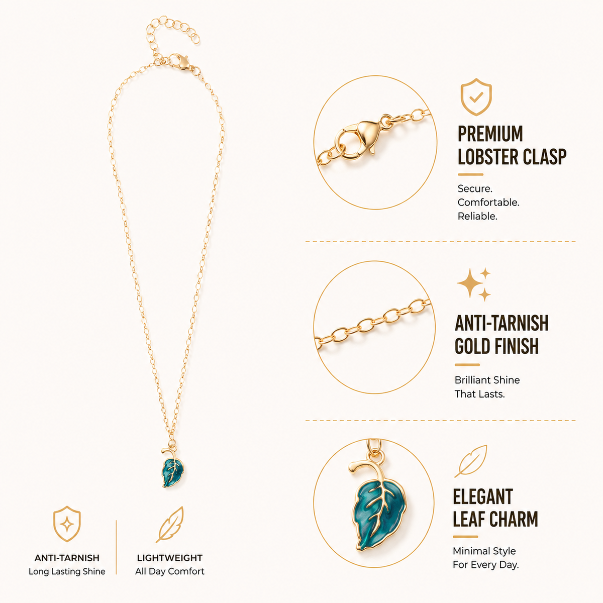 Leaf Charm Gold Choker Necklace