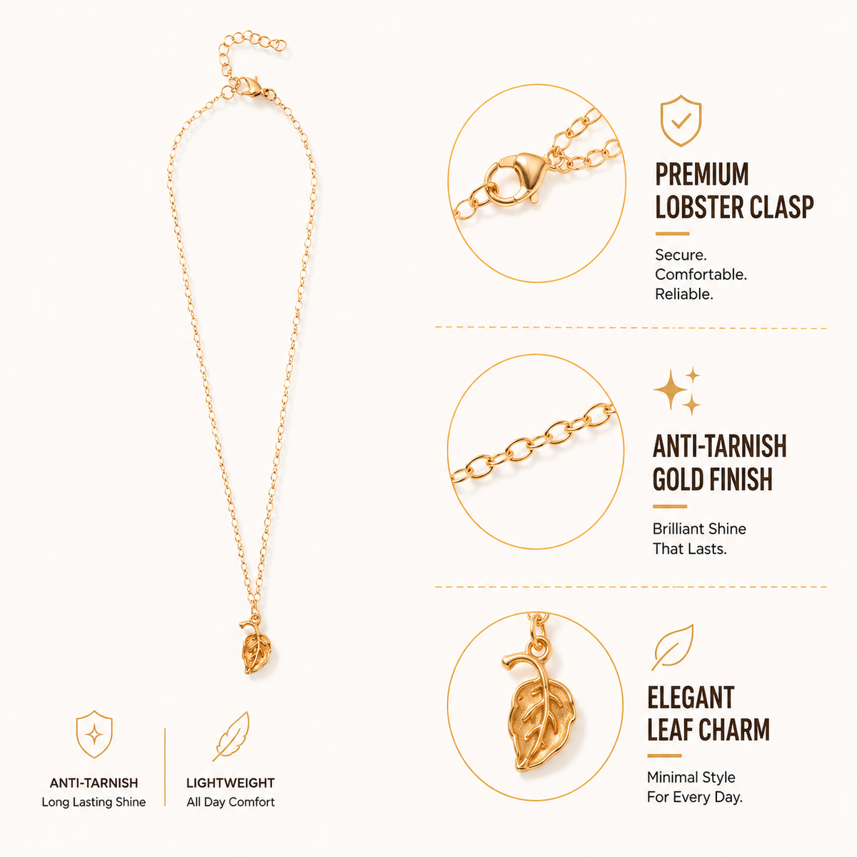 Leaf Charm Gold Choker Necklace