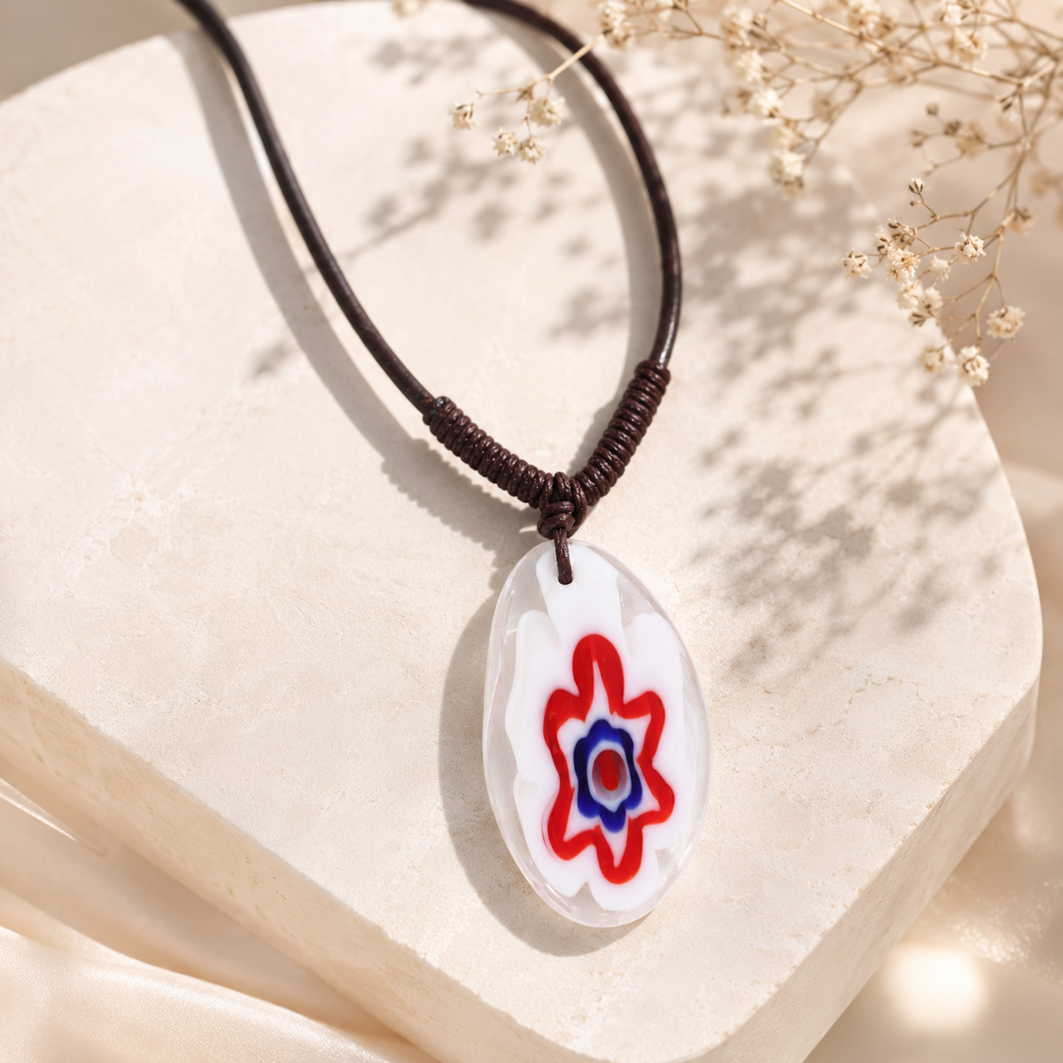 Leather Choker Necklace with Flower Pendant