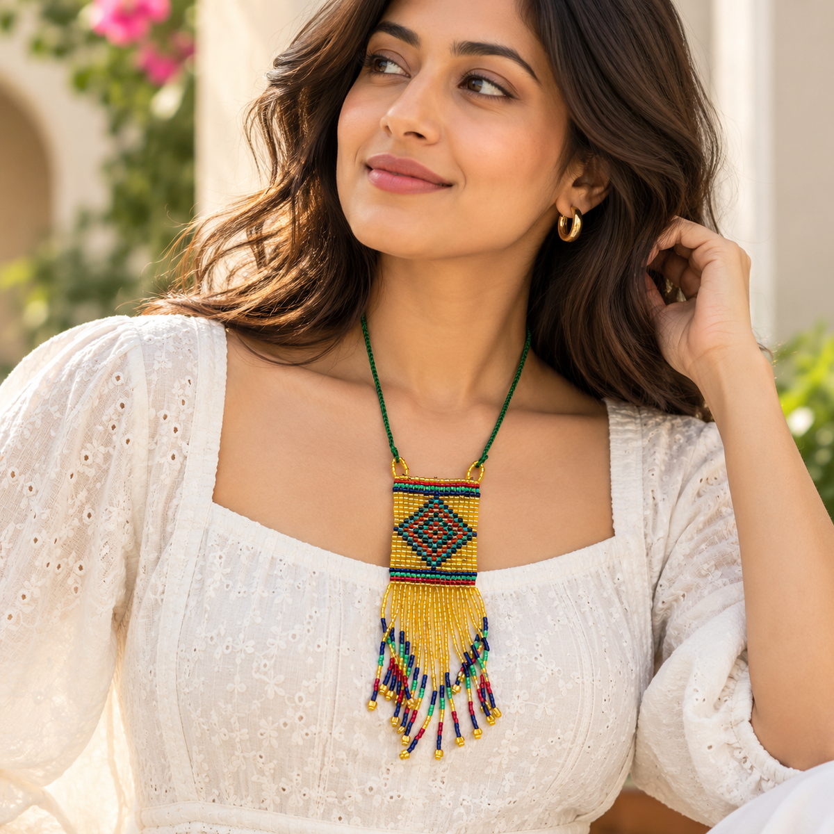 Long Beaded Fringe Necklace for Women