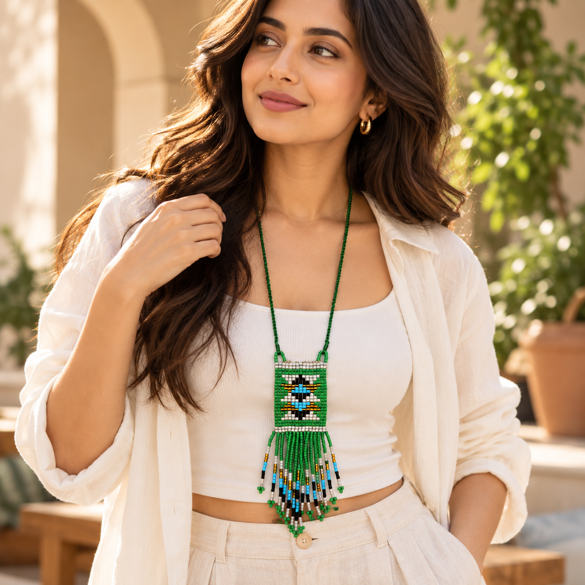 Long Beaded Fringe Necklace for Women